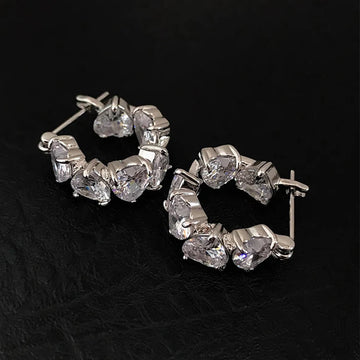 DAIIIBABYYY  -  Exquisite Clear Heart-shaped Cubic Zirconia Hoop Earrings New Trending Sliver Color Plated Wedding Party Ear Accessories